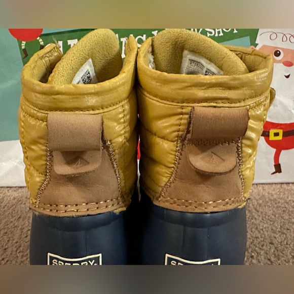 Sperry Saltwater Jetty Waterproof Duck Boots Rain Boots Yellow Navy Velcro Sz 6 - Picture 10 of 16